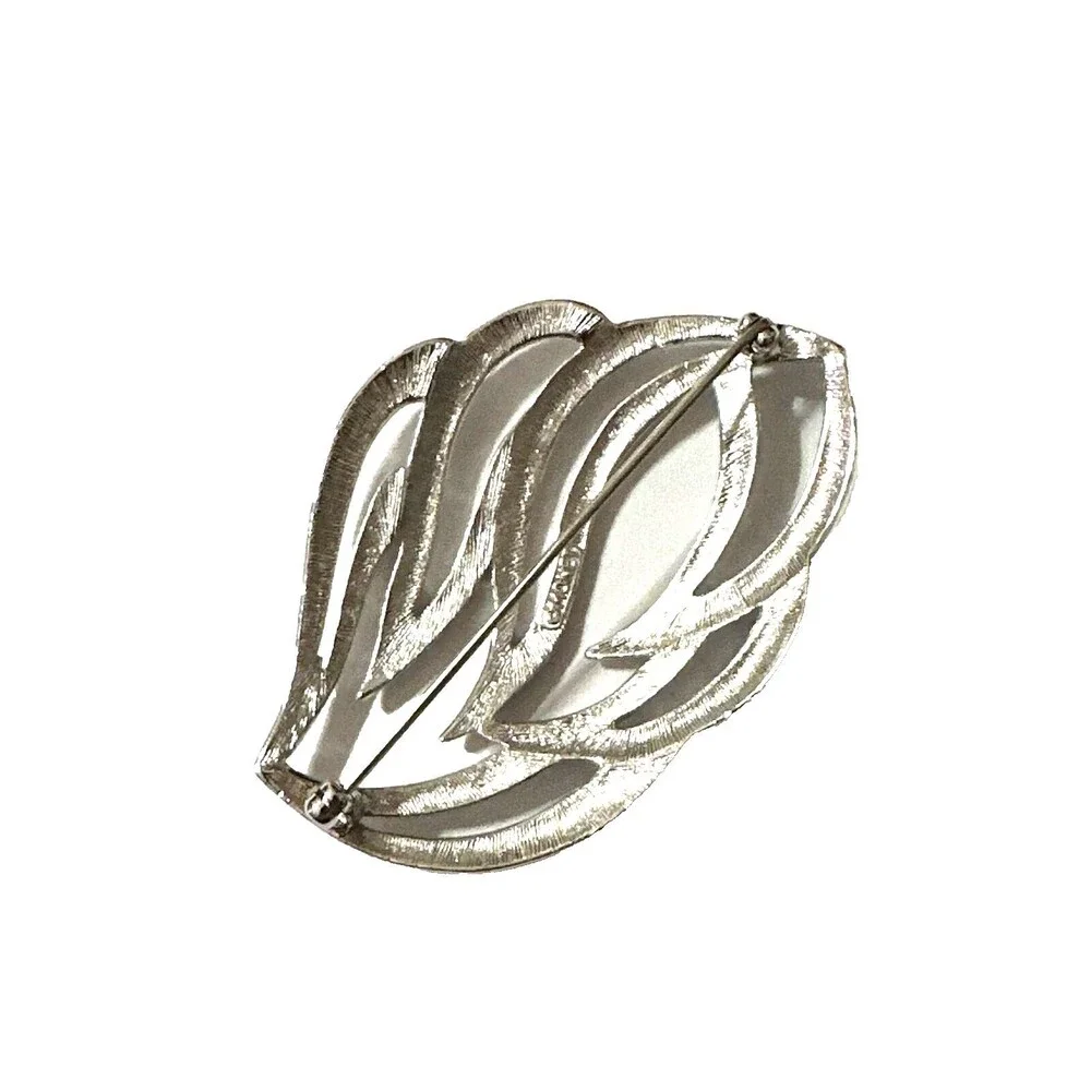 Vintage Monet Brooch Open Work Silver Tone Modernist Abstract Statement Pin 2.5